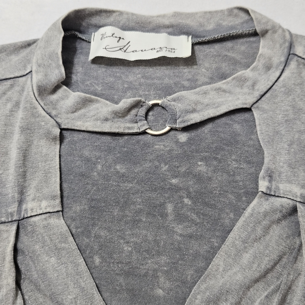 NWT Vintage Havana grey mineral wash faux wrap long sleeve surplice shirt Small - Picture 3 of 7